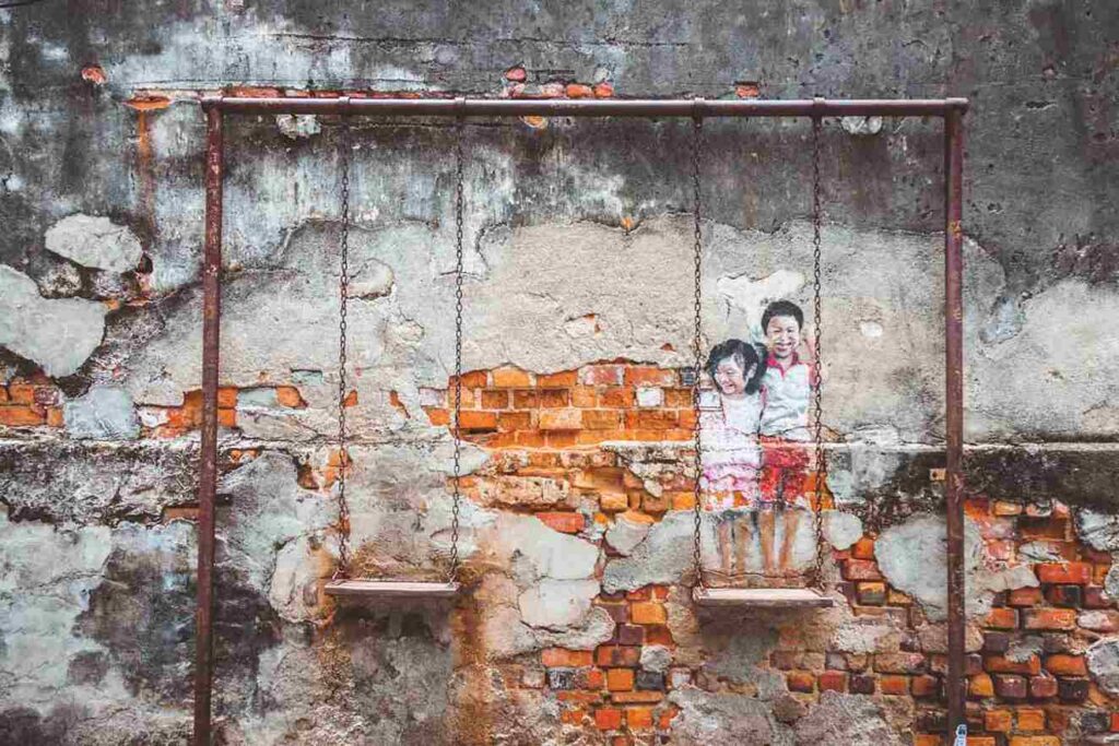 Brother and Sister on a Swing Penang Street Art
