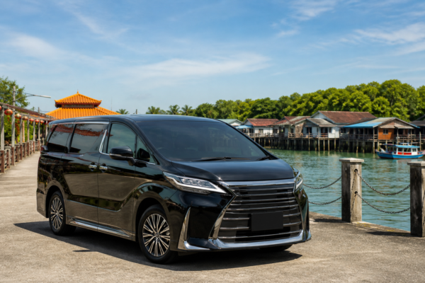 Black Toyota Alphard at the Kukup waterfront