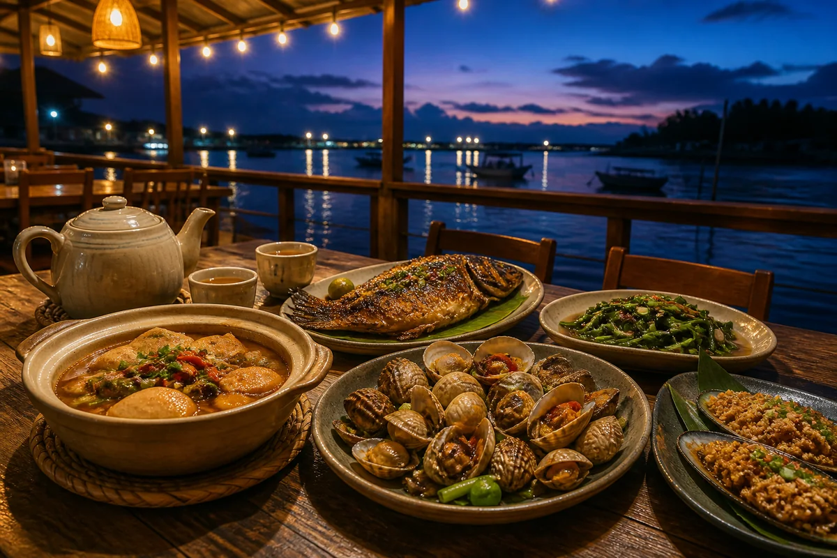 Representative illustration of an evening Kukup seafood dinner