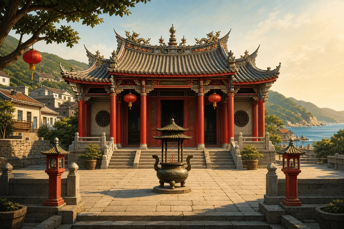 Representative illustration of a generic coastal Taoist village temple